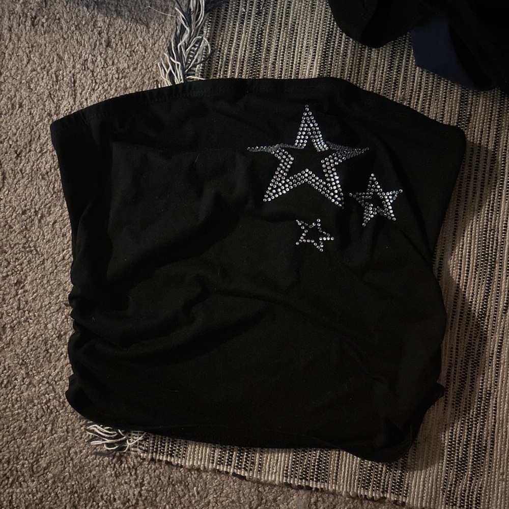 SHEIN Black Crop Top with Star Accents